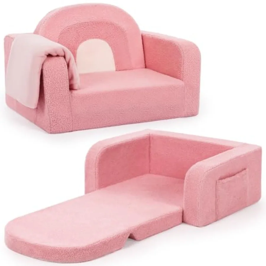 

Couch, 2-in-1 Soft Toddler Couch Fold Out with Blanket, Comfy Toddler Chair, Convertible Sofa, Gifts for Girl Boys, Medium