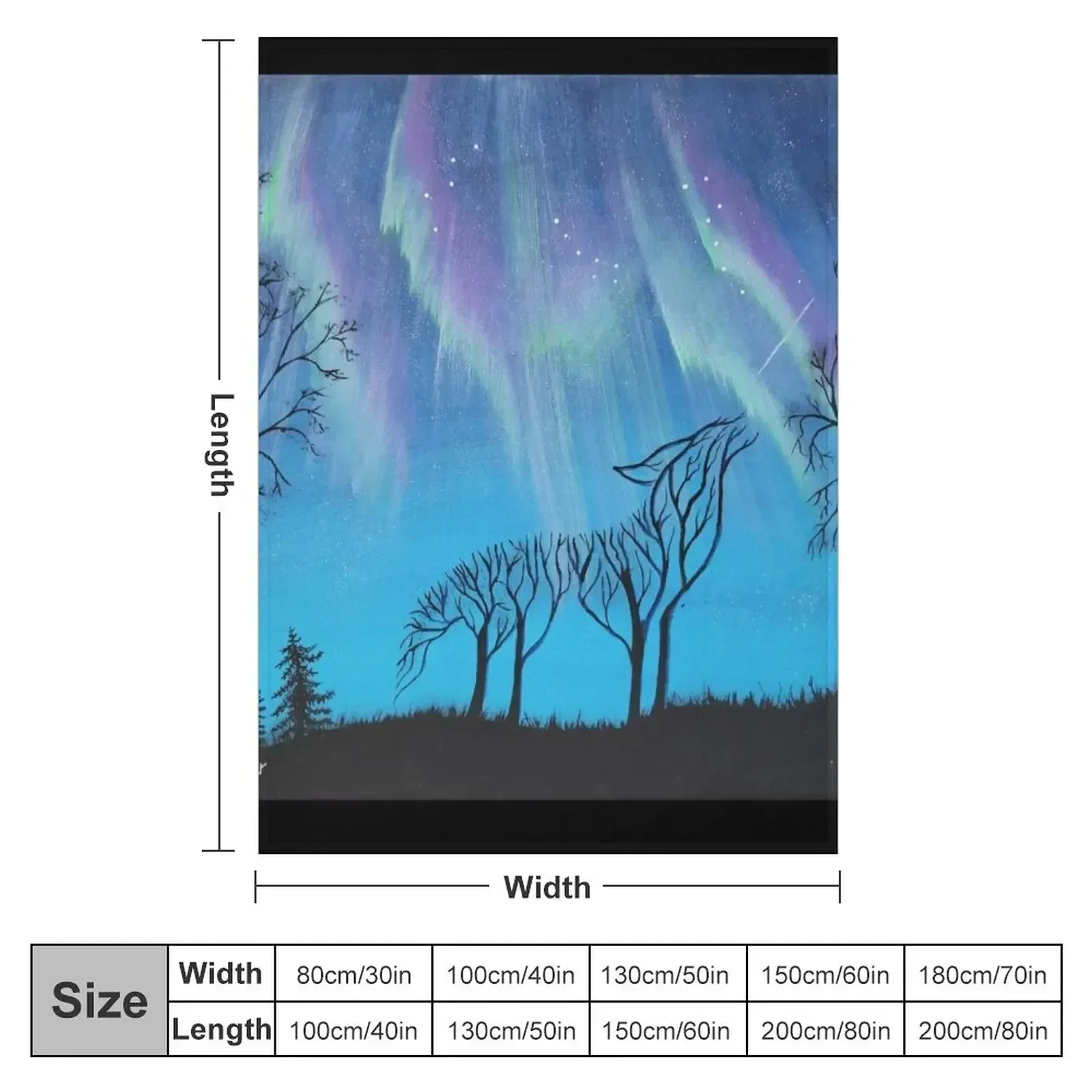 Harmony Trees: Wolf Branching into the Aurora Throw Blanket For Baby Designers Warm cosplay anime Single Cute Blankets