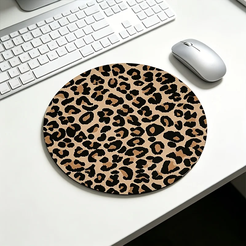VIKAMA Leopard Print Pattern Mouse Pad Round Non-Slip Rubber Computer Desk Mat Accessories Office Mouse Mat Playmat Rug Desk Pad