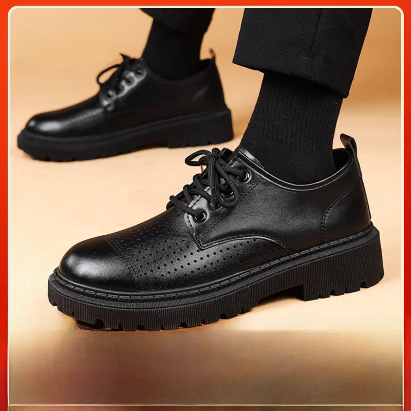 Nuevos Zapatos Casuales de Hombre 2026 con Superficie de Cuero, de Caña Baja, Transpirables, para Boda, con Punta Redonda, Cómodos para el Trabajo, Tipo Mocasín con Cordones