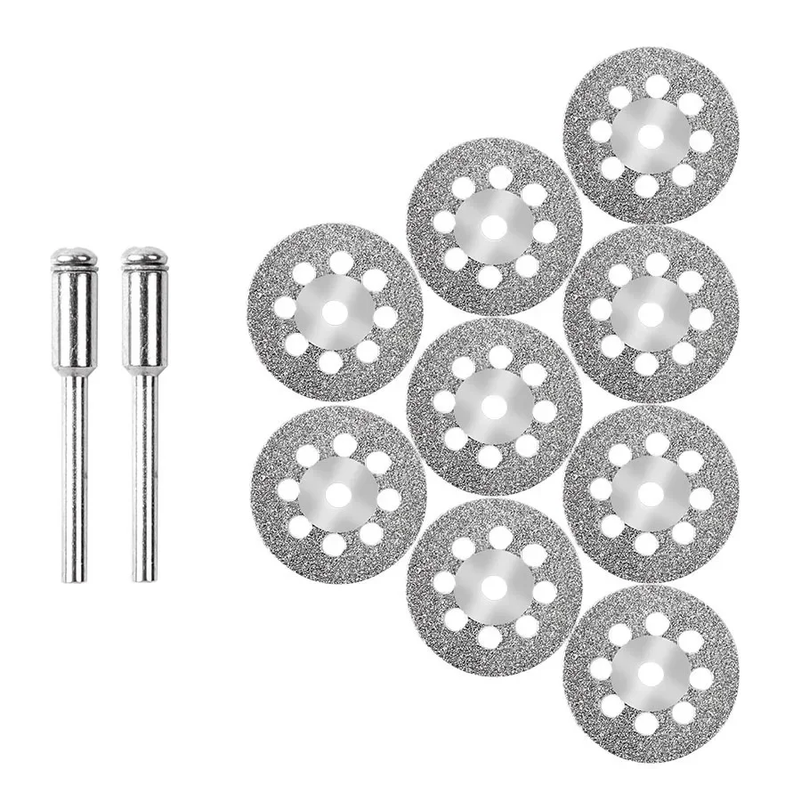 10Pcs 22mm Ultra Sharp Diamond Cutting Discs Set, Mini Rotary Tool Cut Off Wheels with 2Pcs Connect Rods