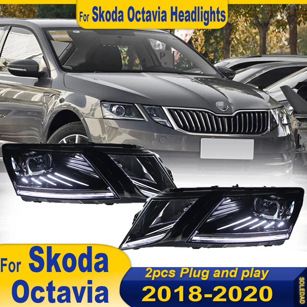 Car LED Headlight for Skoda Octavia 2018-2020 LED Day Running Head Lamp DRL Running Turn Signal Led Projector Lens Plug and play