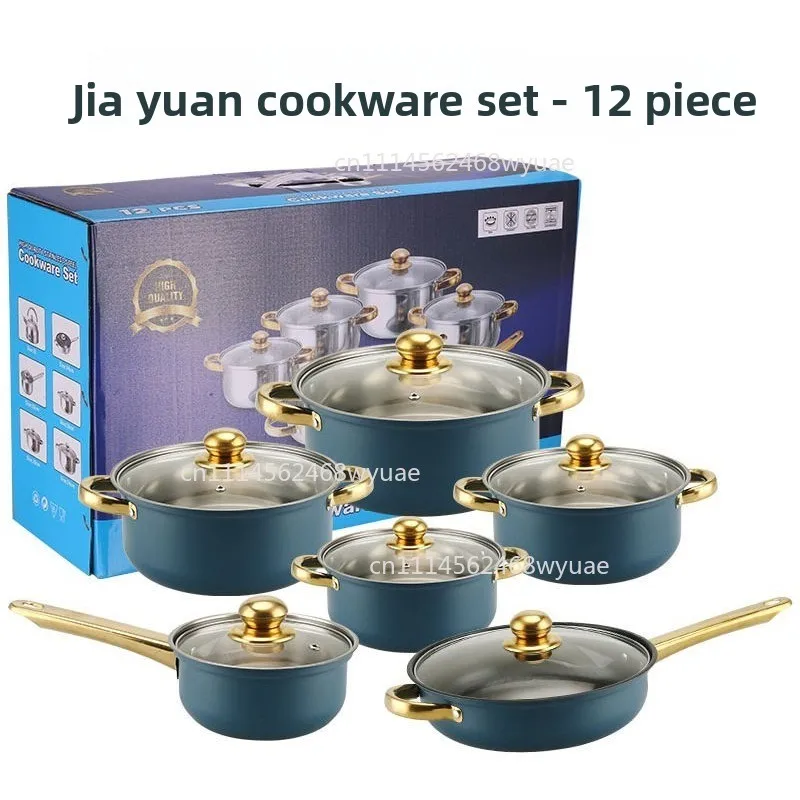 12-Piece Anti-Rust Stainless Steel Cookware Set Non-Stick Kitchenware Including Fry Pan and Cooking Pot for Kitchen Use