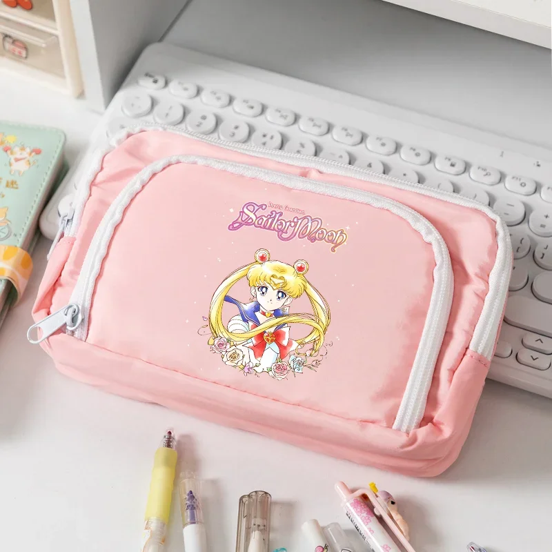 Sailor Moons Schreibwarenbox, großes Fassungsvermögen, mehrschichtiges Federmäppchen für Studenten, schlicht, niedlich, Cartoon-Make-up-Tasche, Bleistiftbeutel, Geschenk