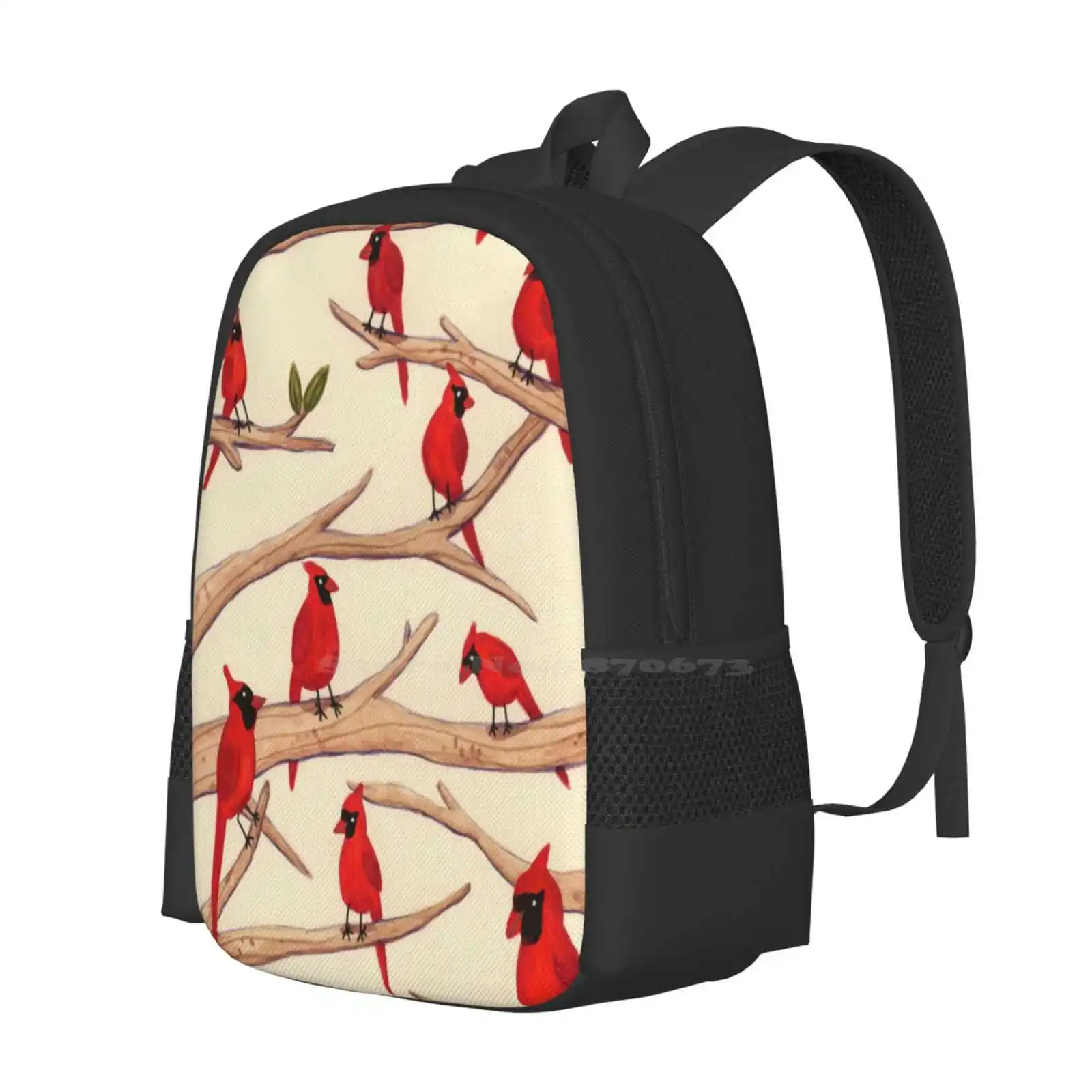 Cardinals Pattern Design Bagpack School Bags Cardinals Bird Red Tree Branch Leaf Flock Cute Sweet Wing Pattern Group Burgundy