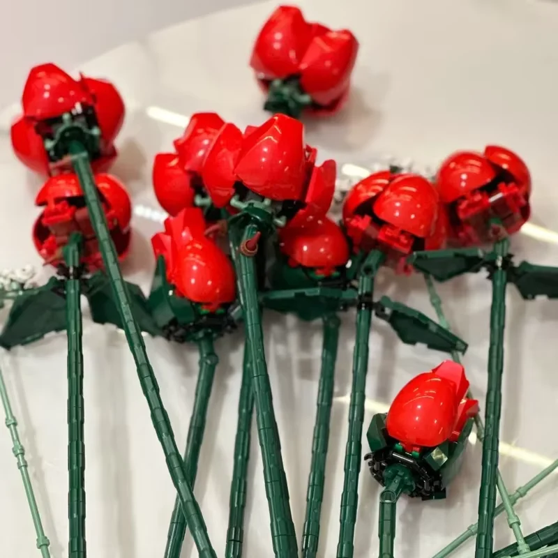 Blocs de construction de Bouquet, 822 pièces, fleur de Rose romantique créative, décoration de plante de bureau à domicile, briques à assembler, jouets, cadeau pour anniversaire