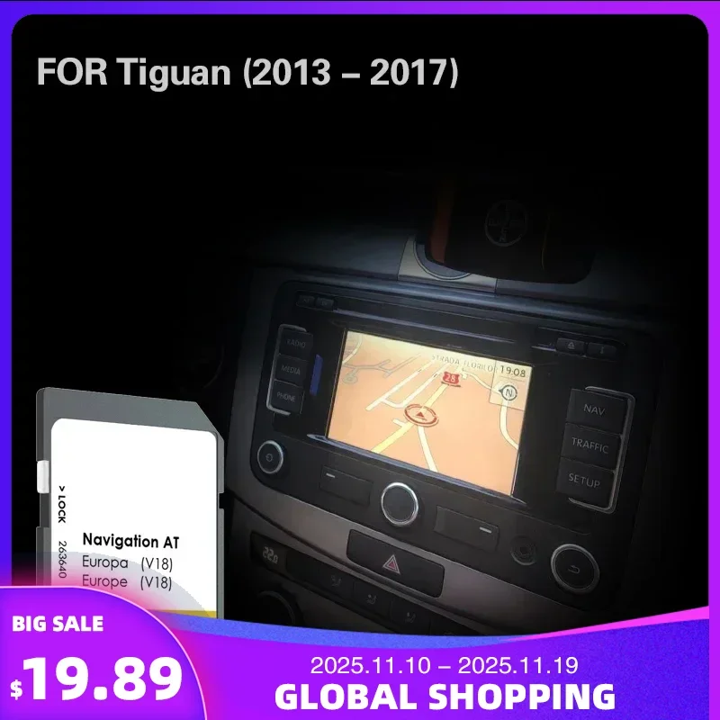 

AT V18 Suitable MIB1 for VW Tiguan (2013 - 2017) Navigation SD Car Map GPS Card Cover Latvia Great Britain Poland Spain Germany