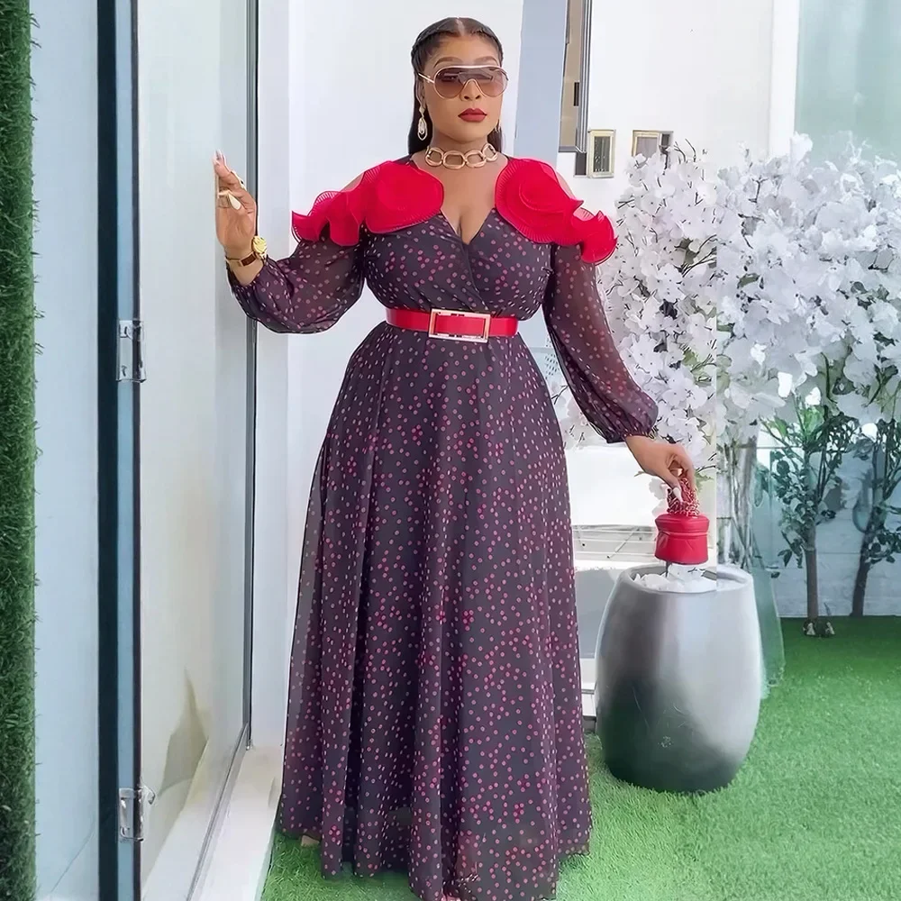 فساتين أفريقية مقاس كبير للنساء فستان سهرة طويل منقط تركيا قفطان دبي عباية أنقرة داشيكي أفريقيا ملابس قفطان