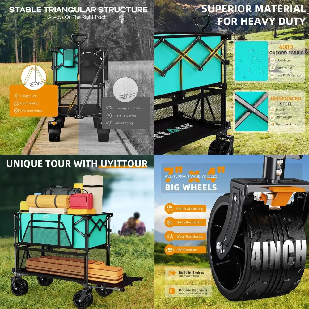 

Сверхдлинная двухъярусная тележка на 50 предметов, 400 л, сверхпрочная складная тележка с большими колесами, универсальная тележка-удлинитель для любой местности, легкая