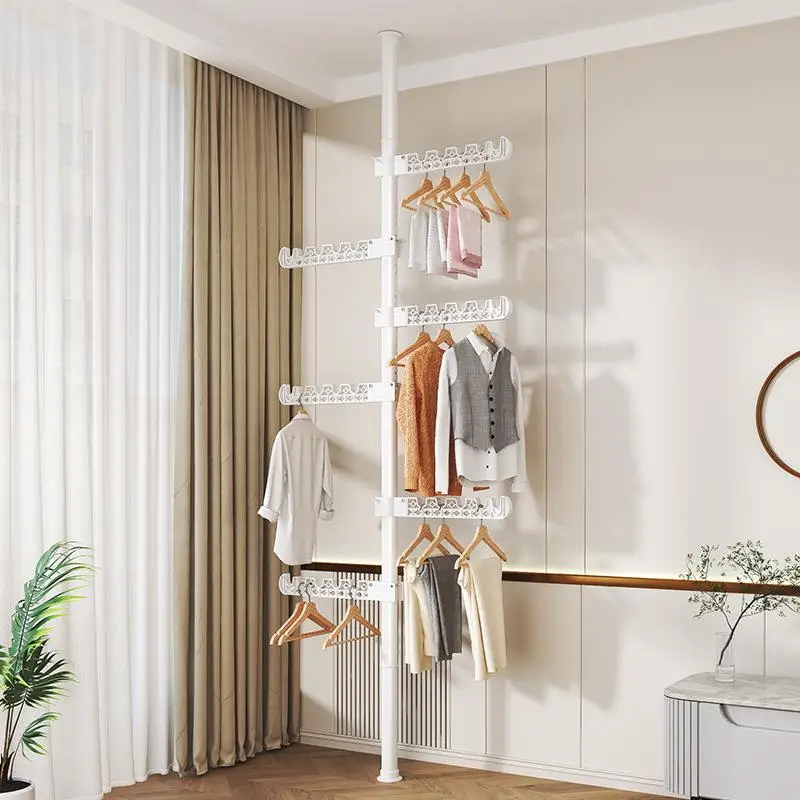 Home Use Bedroom Window Type Clothes Drying Rack Ground Mounted No Extension Required Iron Material Compact Laundry Pole
