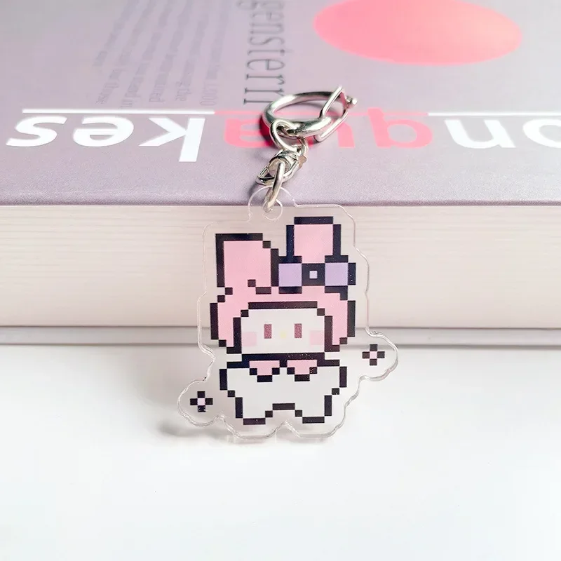 Hello Kitty Keychain Sanrio Jewelry Mymelody Cinnamoroll Pixel Style Keychain Cartoon Backpack Pendant Ornaments Childrens Gifts