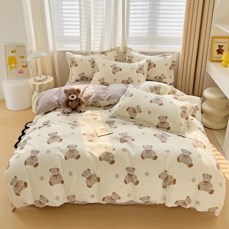 

Cute Bear Duvet Cover Set for Teens, 3-Pieces Set 100%Cotton Comforter Cover with Pillow Shams, Soft Comfortable Kids Bedding