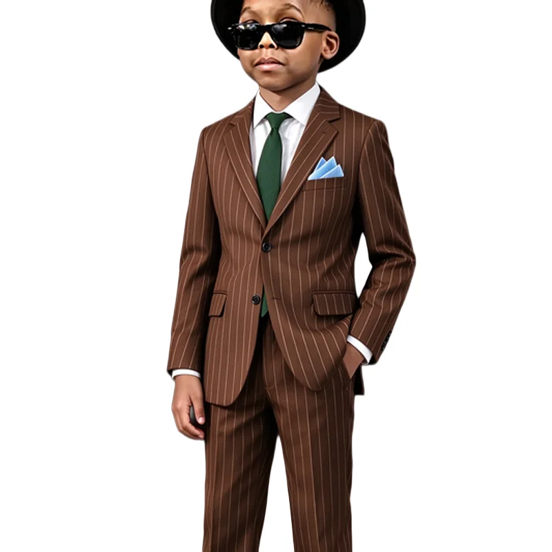 Boys Two-Piece Suit Set, Striped Pattern Blazer and Pants, Fashionable Casual Fit for Daily Wear and Kids, Trendy High-End Style