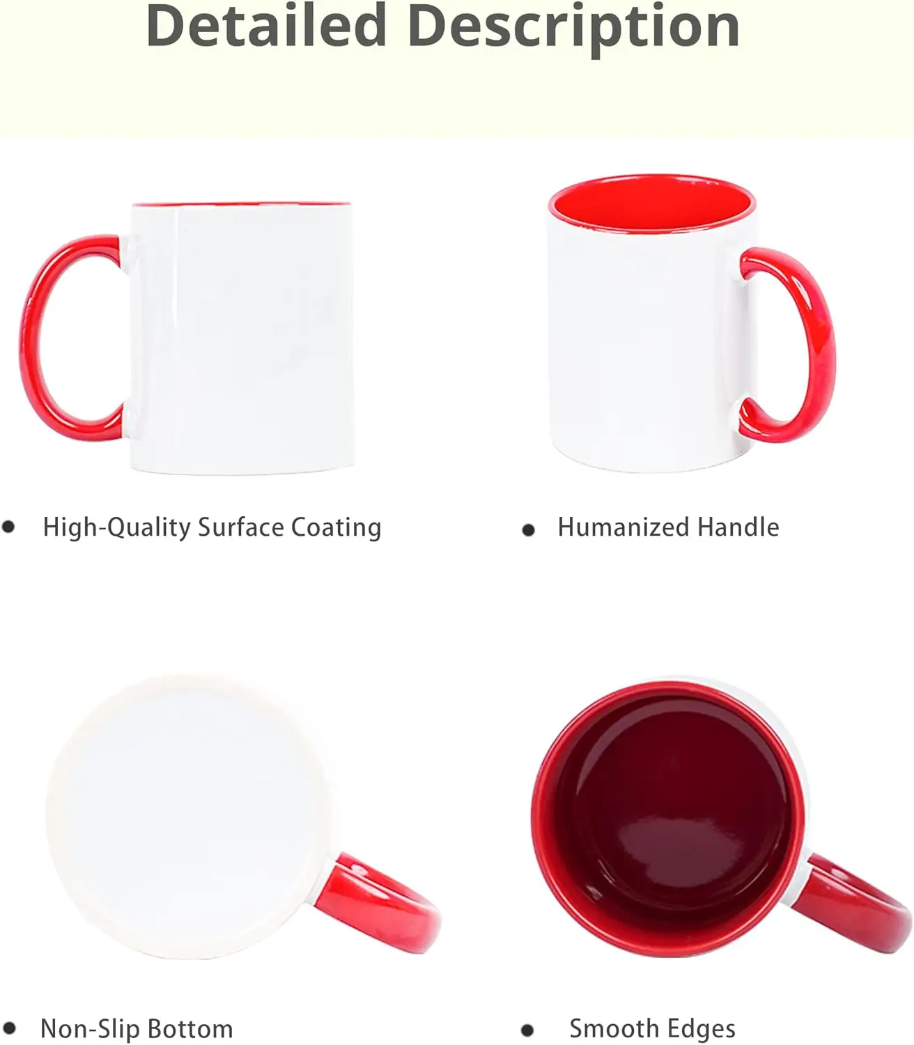 11oz White Ceramic Sublimation Coffee Mug With Solid Colors Inside and Hand (108, Red)