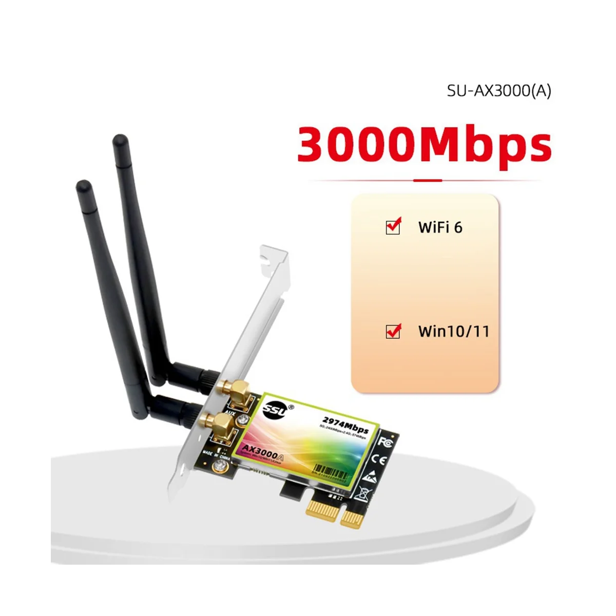 SSU AX3000 Dual-Band 3000Mbps WiFi6 PCIe Wifi Adapter Wireless 2.4G/5G 802.11Ac/AX Wi-Fi 6 Card for PC