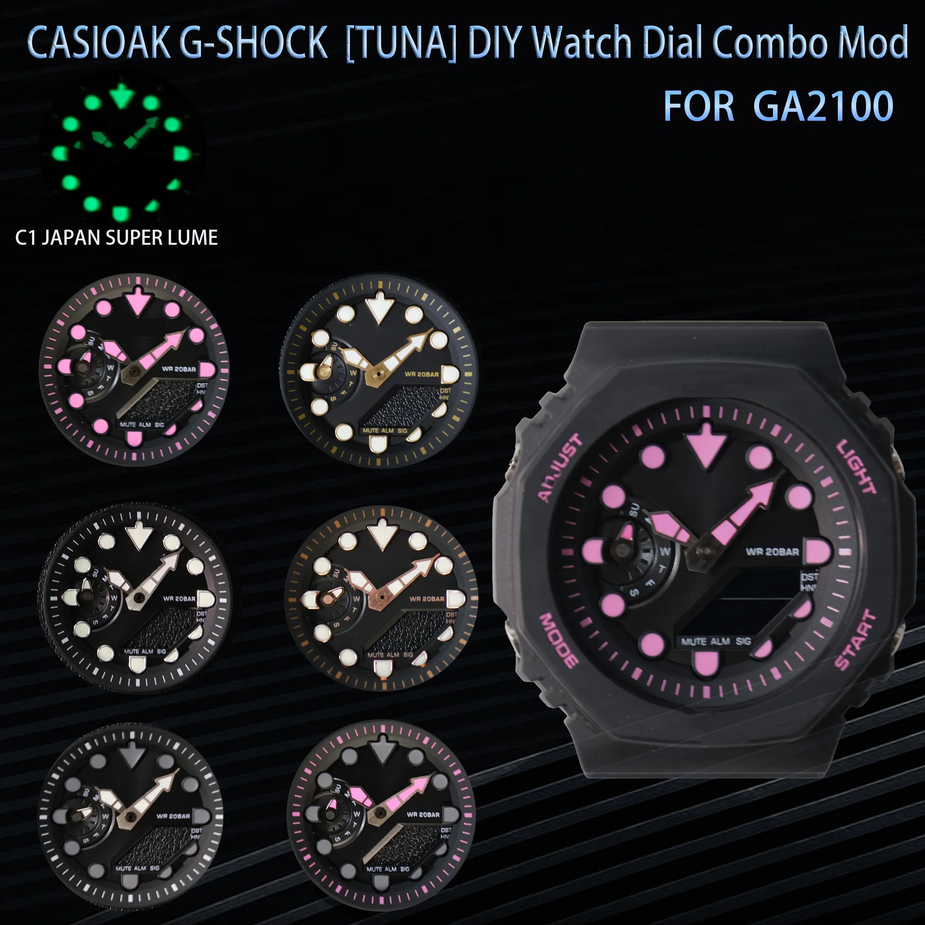 اليابان C1 سوبر مضيئة ساعة مزدوجة الأيدي مناسبة ل Casioak GA2100 GA2110 TUNA تعديل مقياس مؤشر كومبو تعديل الملحقات