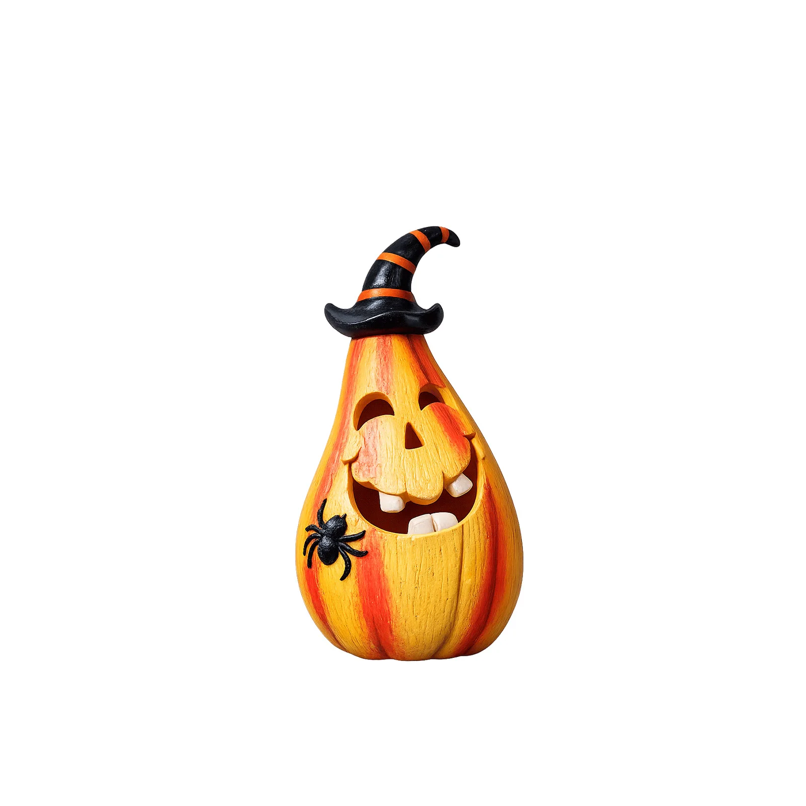 Halloween Pumpkin Decoration - Holiday Party Atmosphere Decor Home Creative Arrangement Halloween Ornament, Resin Witch Hat Jack-O-Lantern Figurine with LED Tea Light Hole, Spooky Spider Centerpiece for Indoor Tabletop Mantel Autumn Fall Festival Decor