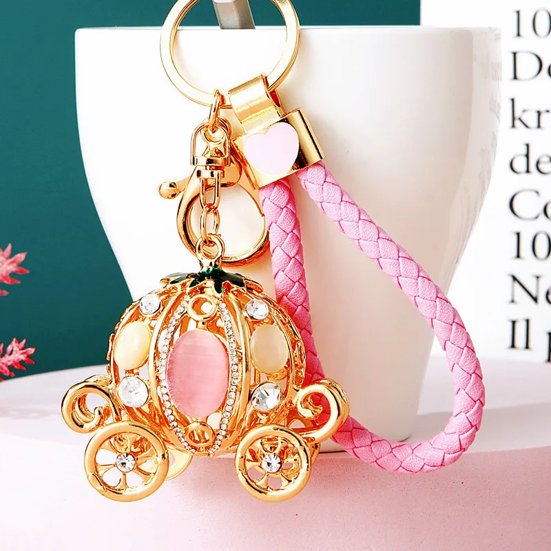 Europe And America Hot Sale Rhinestone Pumpkin Carriage Diamond Studded Key Chain Advanced Exquisite Bag Pendant Keychains - view 2