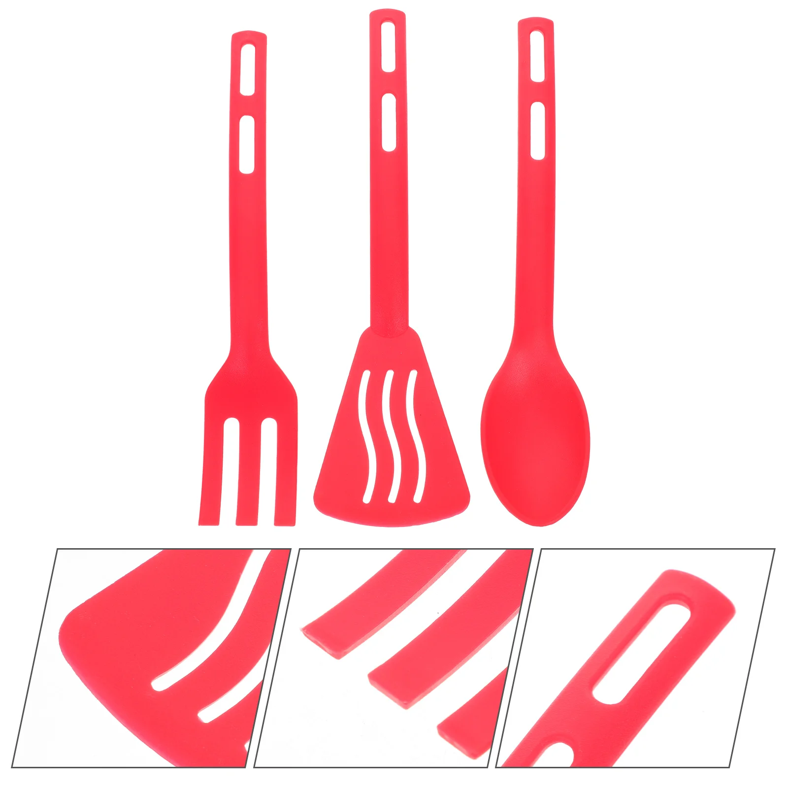 

3 Piece Nonstick Cooking Utensils Set Red High Temp Resistant Kitchenware Spoon Spatula Turner Versatile Design