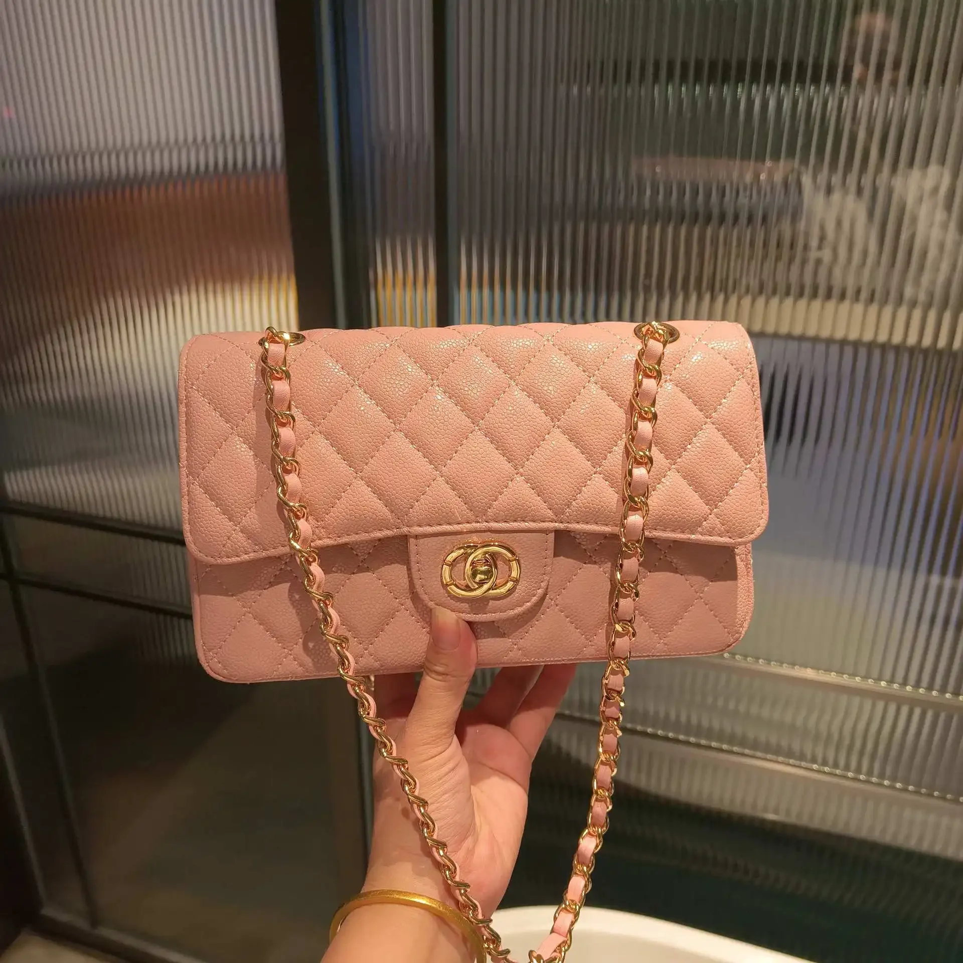 المألوف جلد طبيعي حقيبة كروسبودي المرأة قفل مشبك سلسلة حقيبة الماس نمط كل مباراة واحدة الكتف مائل حمل با