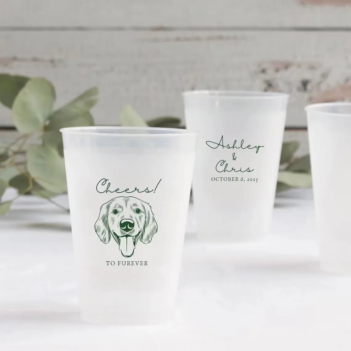 Custom Pet Portrait Wedding Frosted Cups, Custom Pet Illustration, Personalized Wedding Favors, Beverage Holder, Custom Cocktail