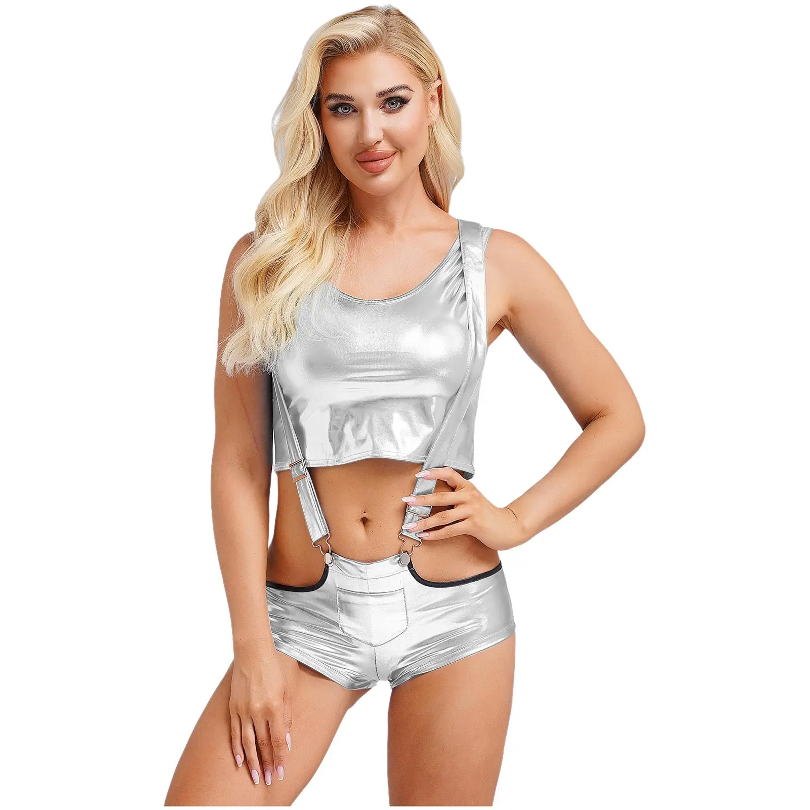 المجسم النساء الحمالات المعدنية السراويل السراويل الساخنة لامعة البسيطة السراويل موضة ملهى ليلي وتتسابق الهذيان زي حفلة بحر