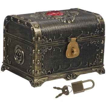 Treasure Chest Ornaments Vintage Jewelry Box Plastic Storage Boxes with Lock Small Case Photo Prop For Craft