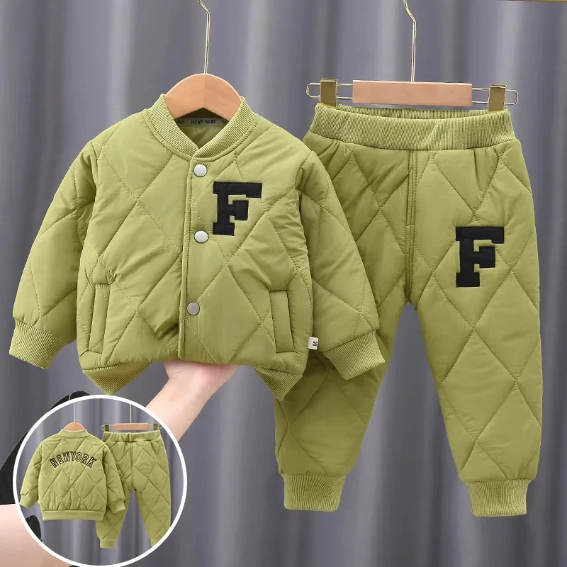 Children\'s Cotton Jacket and Pants Two-piece Winter Boy Baby Cotton Thickened Home Lightweight Cotton Suit Girl Clothing Set