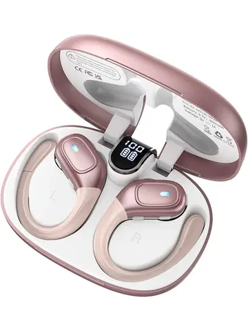 Auriculares deportivos Bluetooth 5,3, auriculares con gancho para la oreja, auriculares inalámbricos impermeables IPX7, 75 horas con pantalla LED de alimentación, botones físicos