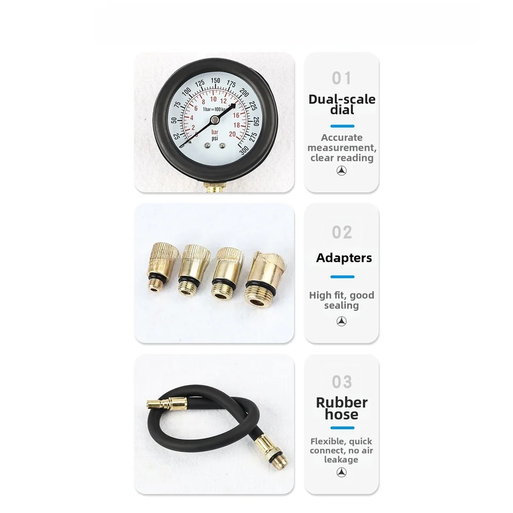 Multi Functional Automobile Engine Cylinder Pressure Gauge Kit With 190mm Extension Rod  Cylinder Tester Maintenance Tool