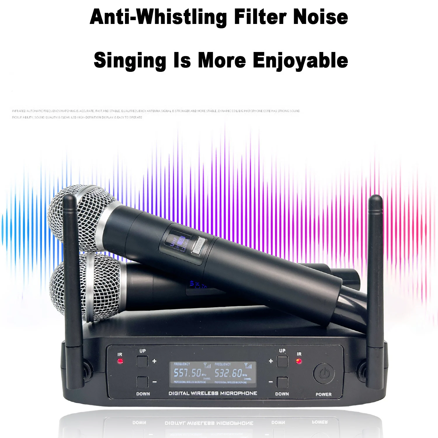 

GAW-GLXD4 Professional Anti-Feedback Wireless Microphone 1-to-2 Singing KTV Audio Home Microphone System Handheld MIC