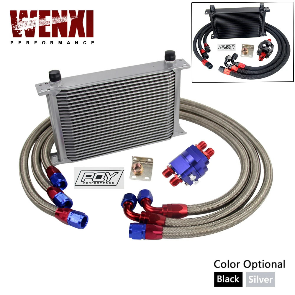 Universal Oil Cooler 25 ROWS AN10 Engine Transmission Oil Cooler Kit + Filter Relocation With PQY Sticker + Box