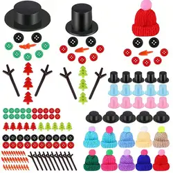 115/125/185pcs Christmas Snowman Craft with Mini Knit Hats Carrot Noses Buttons Tiny Black Buttons Top Hats for Diy Xmas Snowman