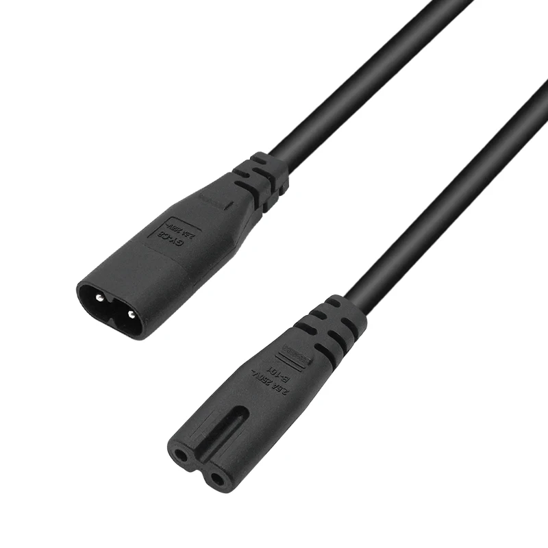 Przedłużacze IEC320 C7 do C8, C8-C7 kabel Jumper IEC, IEC męski na żeński przewód zasilający 2PIN, 0.3 ~ 5m, H03VVH2-F 2x0.75mm