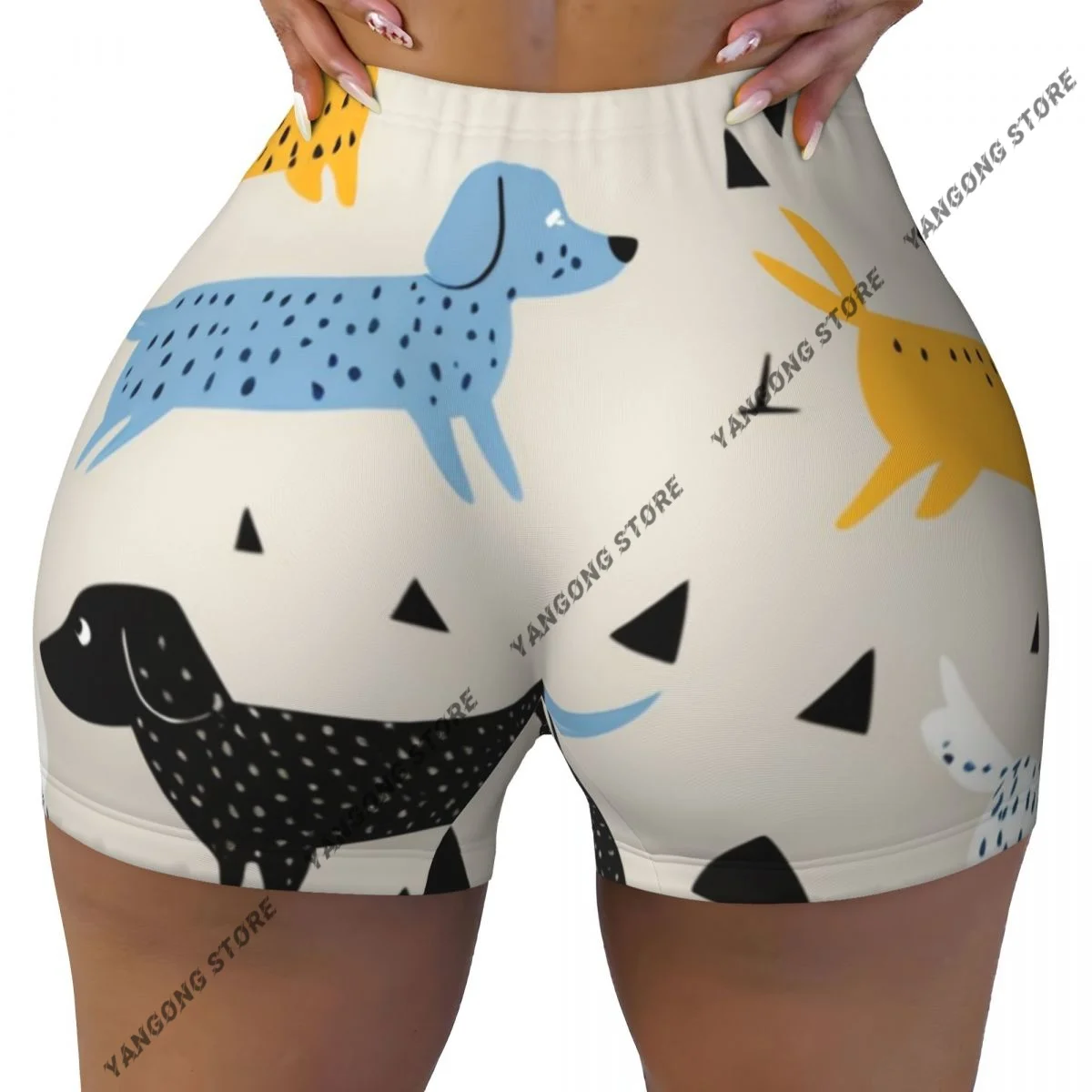 

Женские шорты для йоги с мультяшными собачками, с эффектом подтяжки ягодиц, комфортные, для фитнеса и спортзала