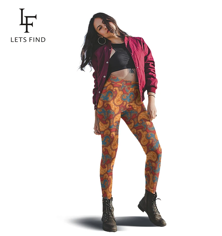 LETSFIND-Pantalones con estampado de flores de anacardo en 3D para mujer, Leggings informales elásticos de cintura alta para Fitness, nueva moda