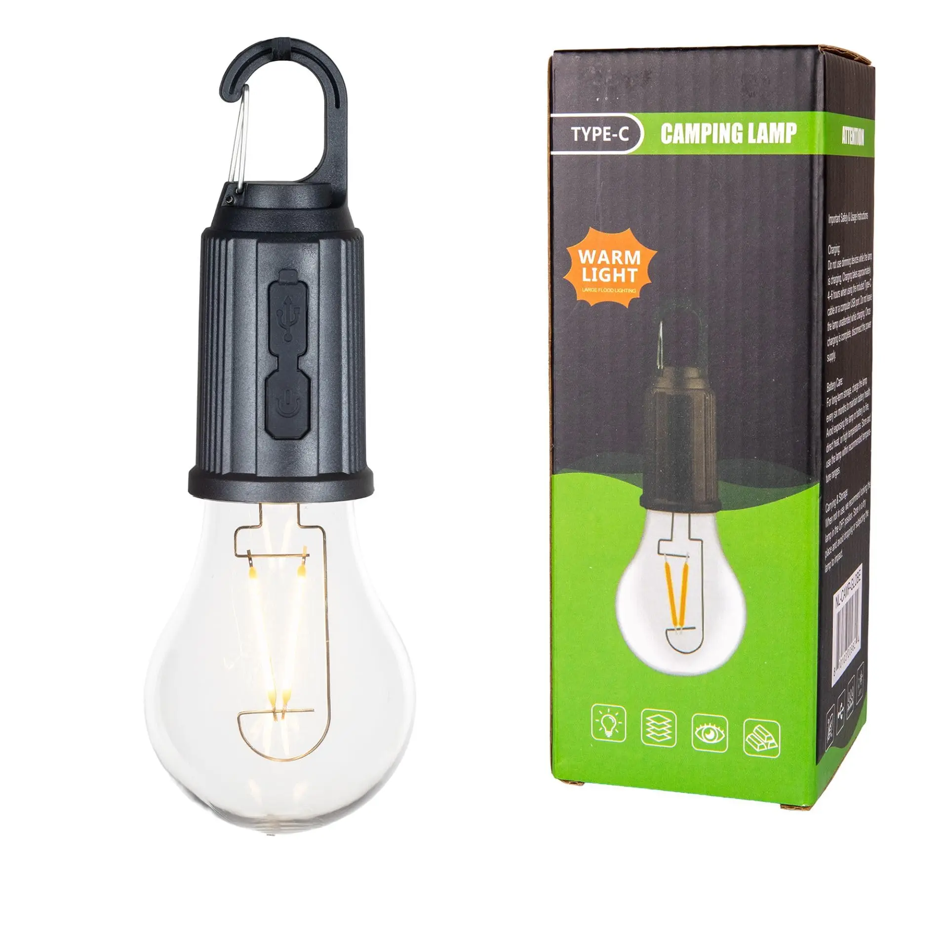 1 paquete de luces de camping recargables, bombillas LED para tiendas de campaña, color negro.