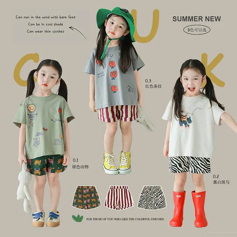 Girls' Western Style Shorts Children's Striped Animal Personality Casual Pants Summer New Girls' Fashionable Pants