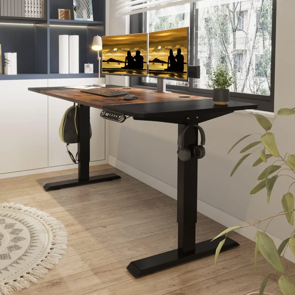 Adjustable Height Electric Standing Desk - 63 x 30 Inch Sit Stand Computer Desk with Splice Board, Stand Up Desk Table