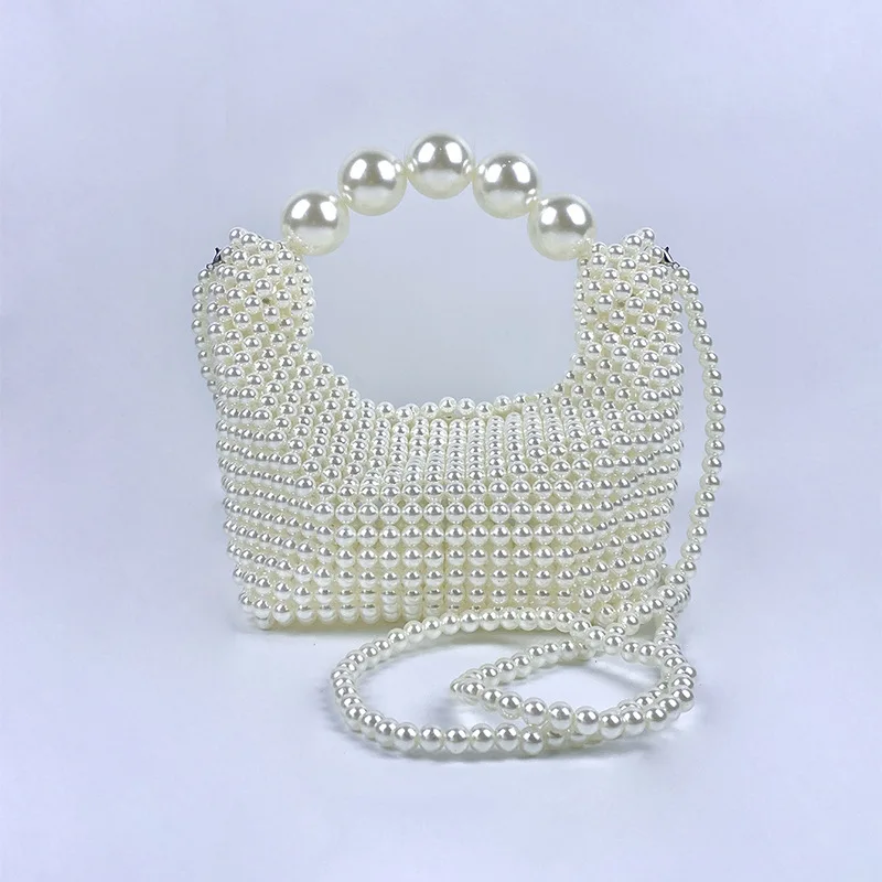 

Customized Popular Bead Woven Lunch Bags Vintage Female Big Pearl Women's Bag Handle Niche Designer Women's Clothing Bag