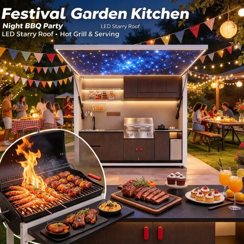 FL Luxury Weatherproof Prefabricated Portable Modular Outdoor Camping Garden Bbq Kitchen Shed Pod Custom