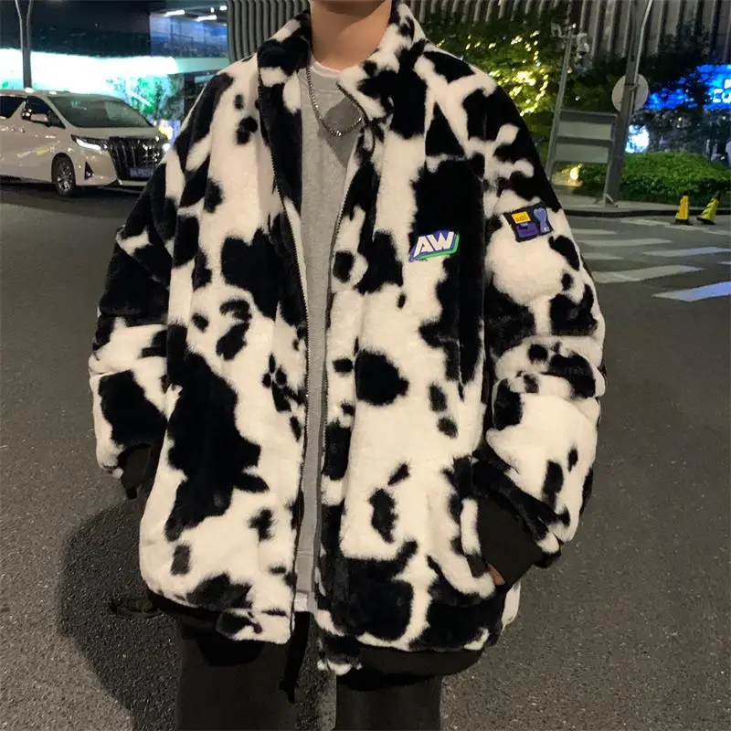 

Lamb Fur Jacket Men's Thickened Autumn Winter Cotton Clothes Youth Casual Zipper Closure Warm Buxom Style School Life