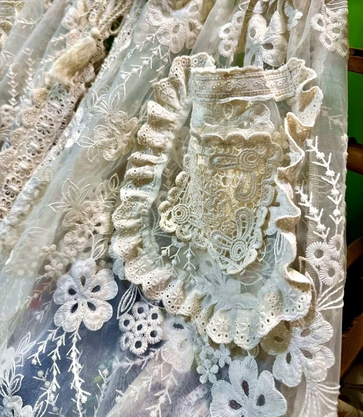 Women Vintage Ruffled Lace Transparent Sleeveless Long Dress Retro Chic Mori Girl Sweet Victorian Rococo Edwardian Midi Dress