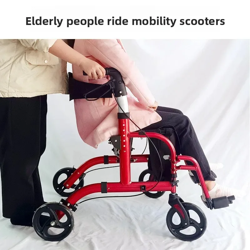 Elderly Shopping Cart with Seat Foldable Walker 4-Wheel Grocery Trolley for Seniors Portable Market Cart for Outdoor Shopping