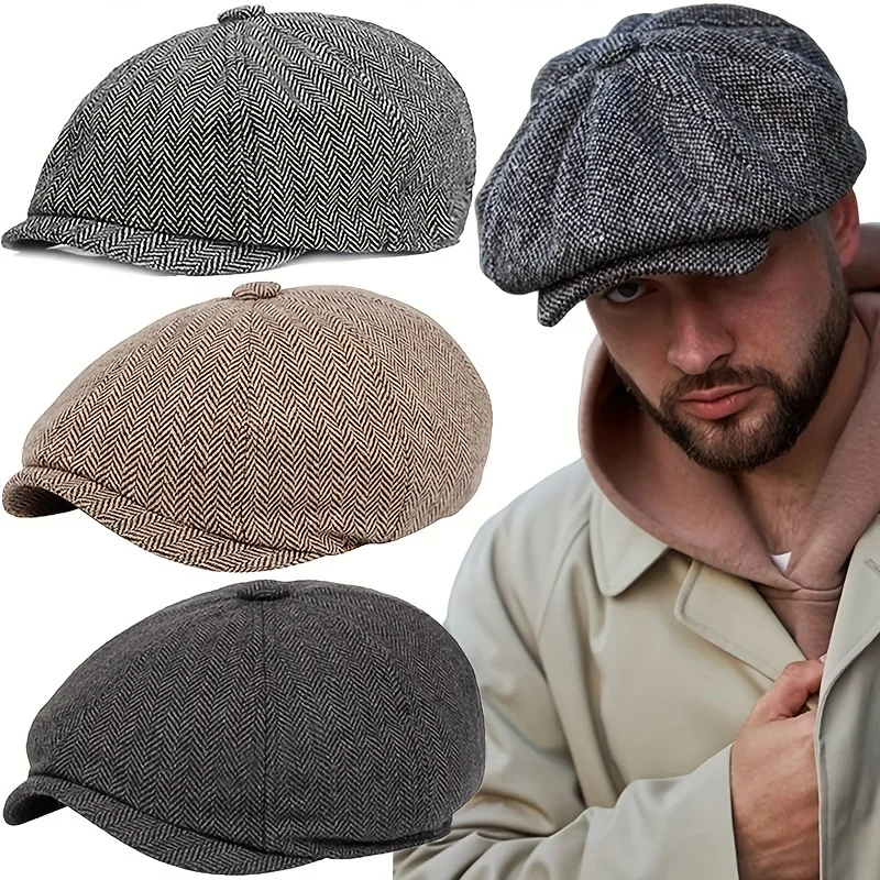 Winter Retro Newsboy Caps Men Warmer Octagonal Hats British Painters Hats Berets Herringbone Flat Caps Hip Hop Berets gorras