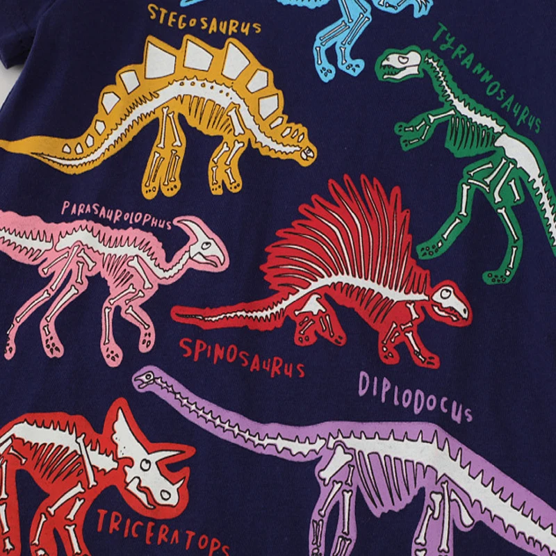 TUONXYE letnie chłopcy Luminous T-shirt Cartoon dinozaur Shark paski koparka bawełna oddychająca miękka odzież