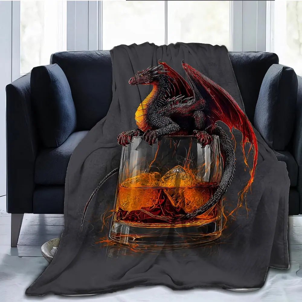 Pattern of Red Dragon Black Whiskey Flannel printed blanket suitable for all seasons suitable for living room office sofa travel
