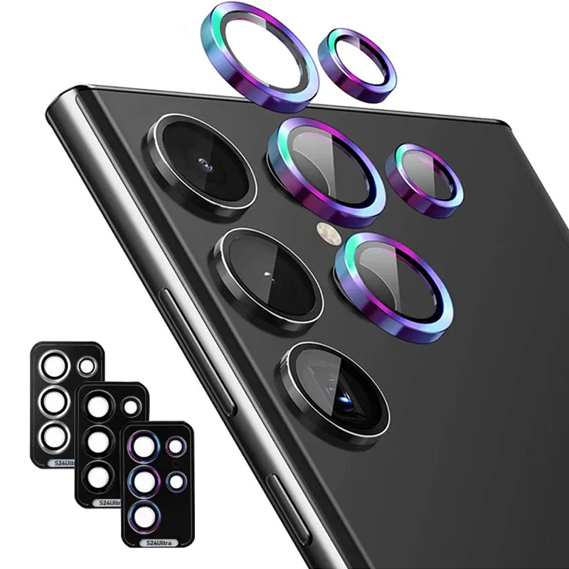 Metall-Ring-Kameraobjektiv-Displayschutz für Samsung Galaxy S24 Ultra S23 Plus S23 FE S24 FE gehärtetes Glas, vollständige Abdeckung