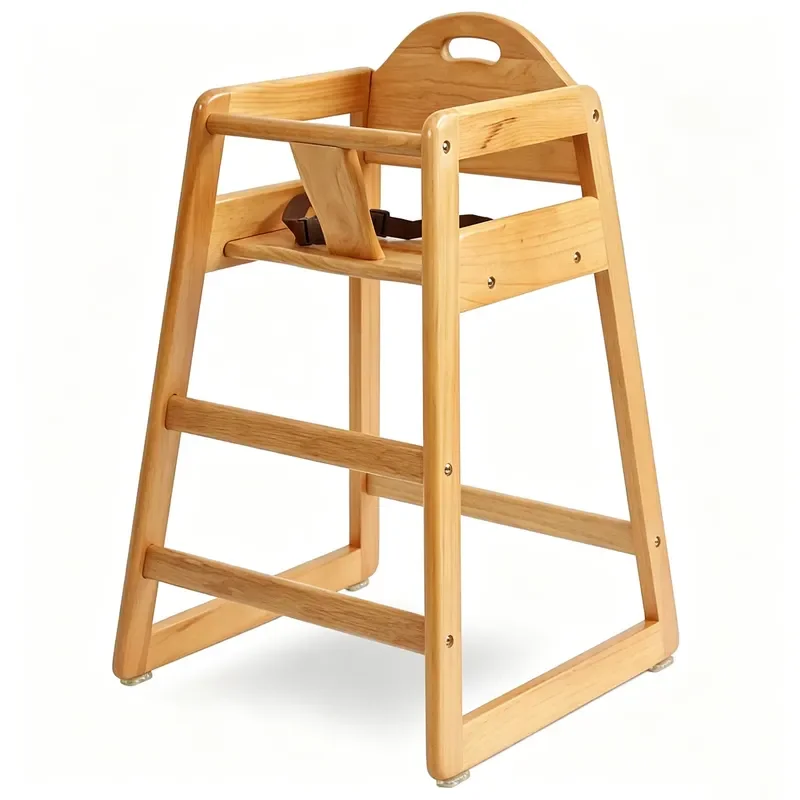 Modern Wooden Baby High Chair Stackable Commercial Grade Solid Wood for Restaurant Kitchen Use