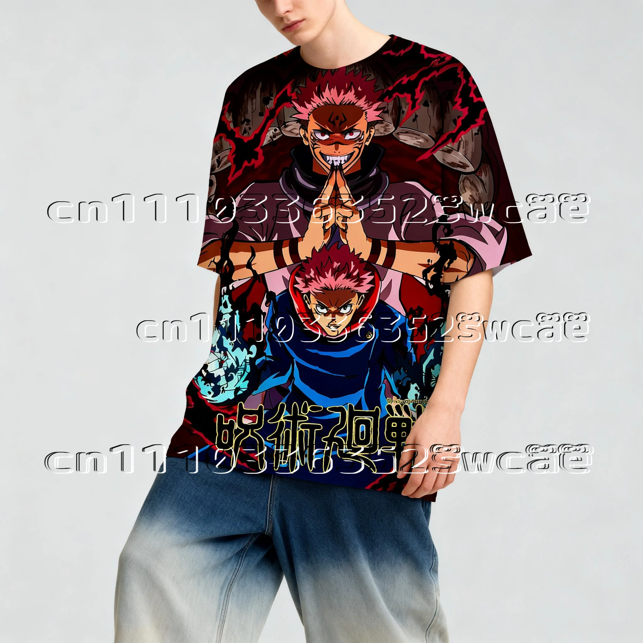 

Семейные парные футболки 2026 Jujutsu Kaisen: Злая улыбка Итадори Сукуны, двусторонние, крутые футболки с коротким рукавом для мероприятий Comic Con